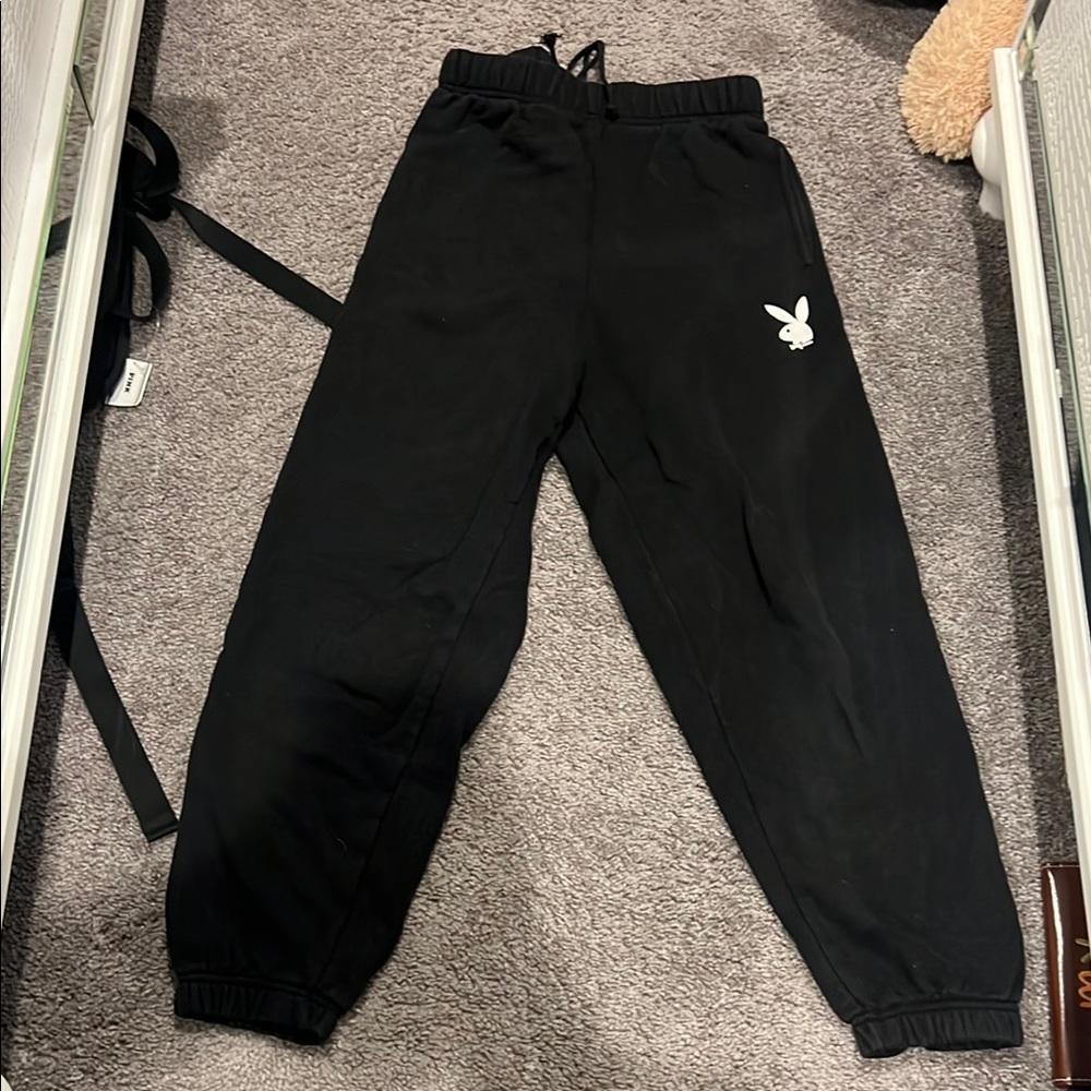 Playboy Black Elastic Waistband Joggers with Tapered Cuffs